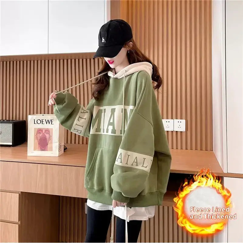 Thickened Assorted Colors Letter Hooded Sweater