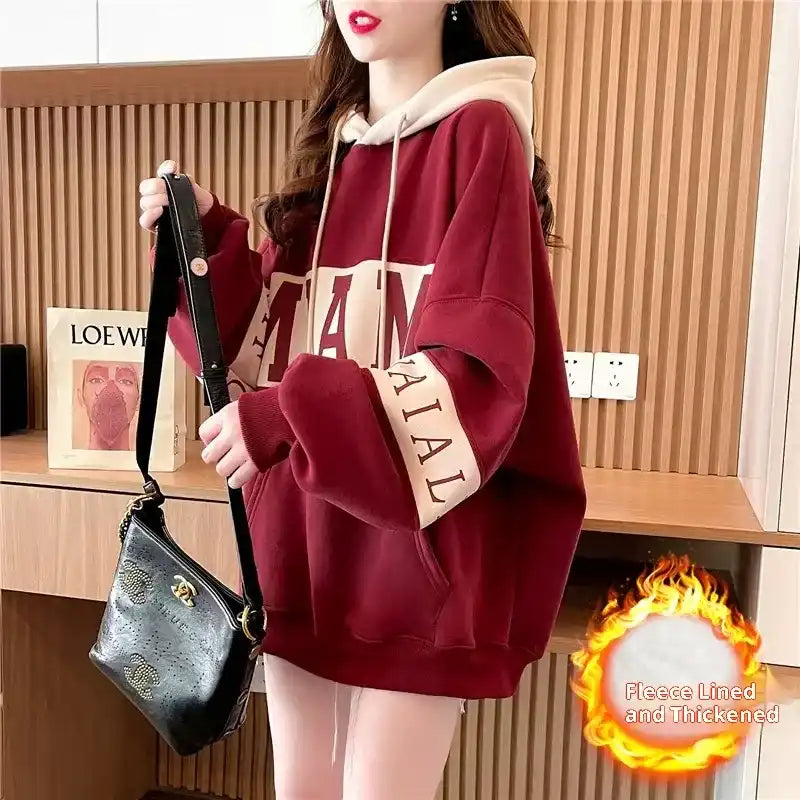Thickened Assorted Colors Letter Hooded Sweater
