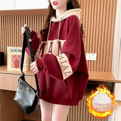 Thickened Assorted Colors Letter Hooded Sweater